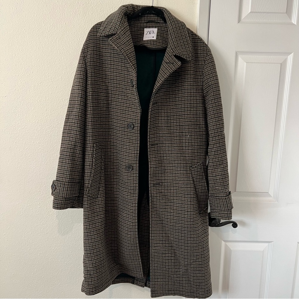 Zara Oversized Houndstooth Brown Trench Coat | S